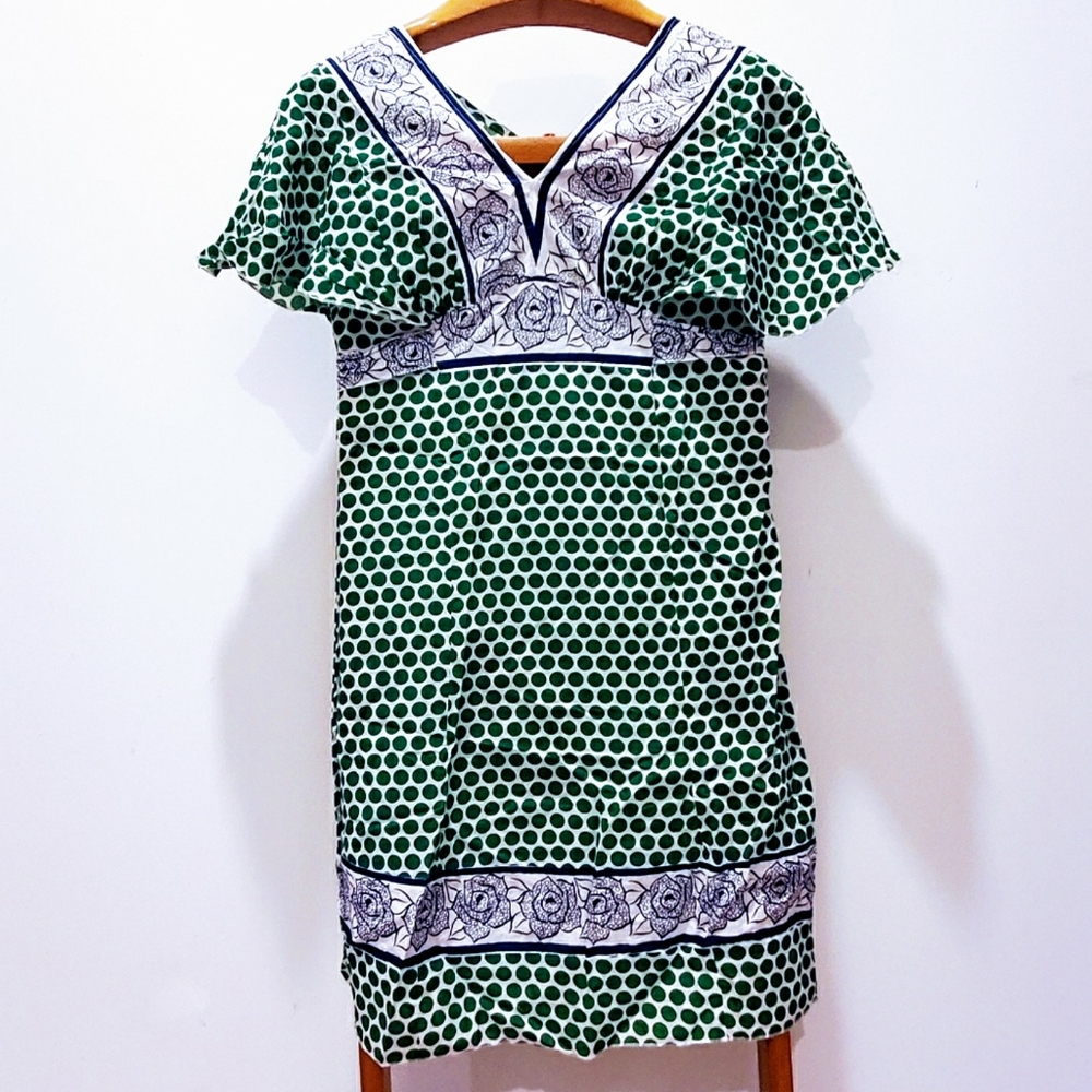 Andrew & Co Green White Polka Dot Floral Dress Small